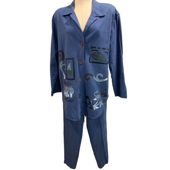 Size 14W Piccalino Plus Women's 2 Piece Outfit 1980s Vintage Pants Top Cotton - Picture 2 of 8